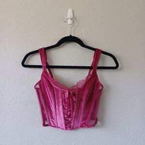 Victoria's Secret Dream Angel Unlined Lace Up Fuchsia Velvet Corset